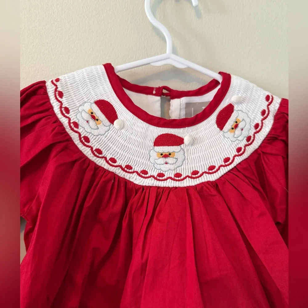 Lil Cactus Smocked Santa Red Long Sleeve Dress